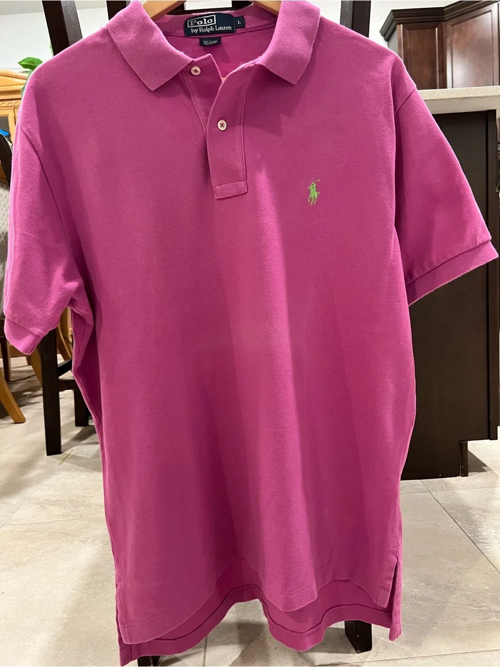 Ralph Lauren Custom Fit Polo Shirt Pink Magenta Green Pony Large Men's